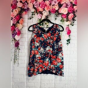 Carol Rose Floral Sleeveless Blouse - Navy and Red